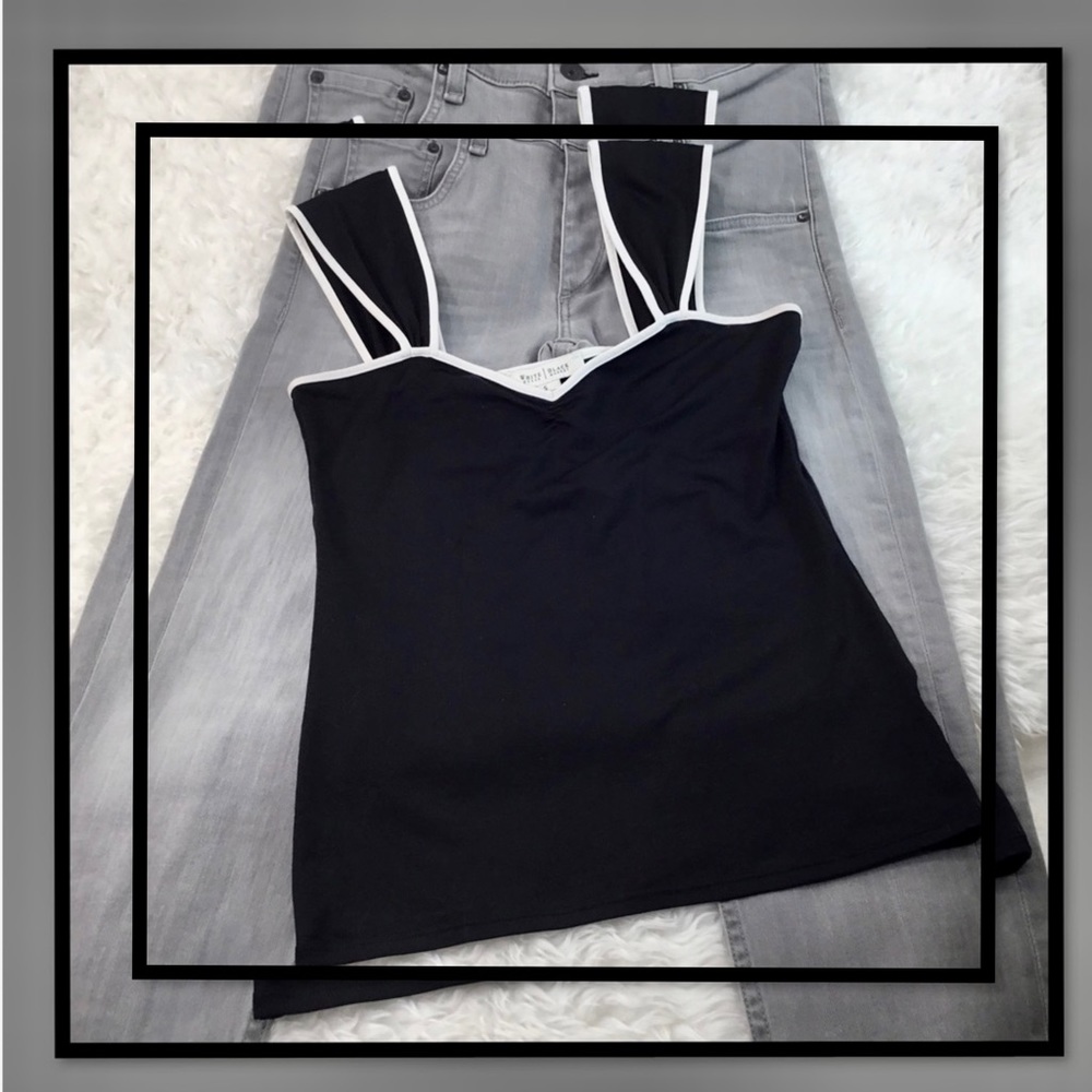 White House Black Market Black Camisole with White Trim